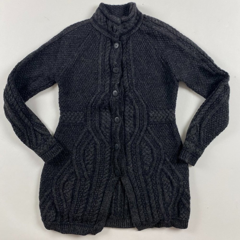 Aran Crafts Black Cable Knit Button-Front Cardigan